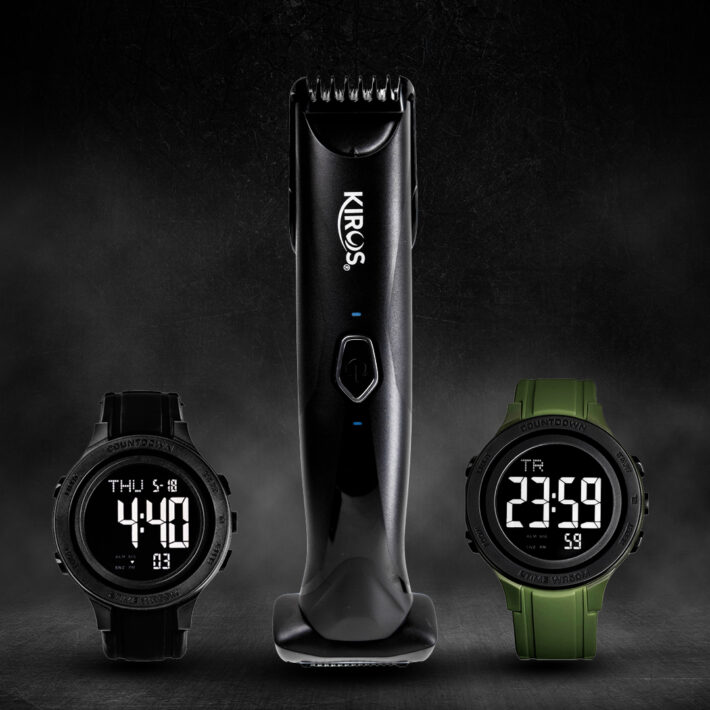 Kit Premium KIROS – Rasuradora 2 en 1 + 2 Relojes (Negro + Verde)